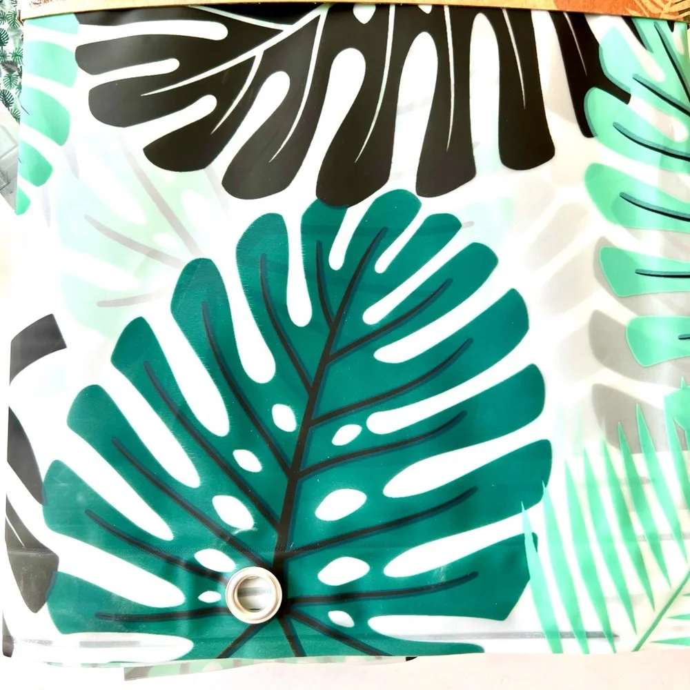 Large Tropical Green Leaves Peva Shower Curtain with Metal Grommets Monstera